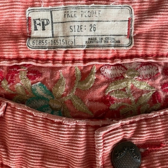 Free People Corduroy Floral Skinny Print Embroidered Y2K Pants Jeans Size 26 - Picture 6 of 7